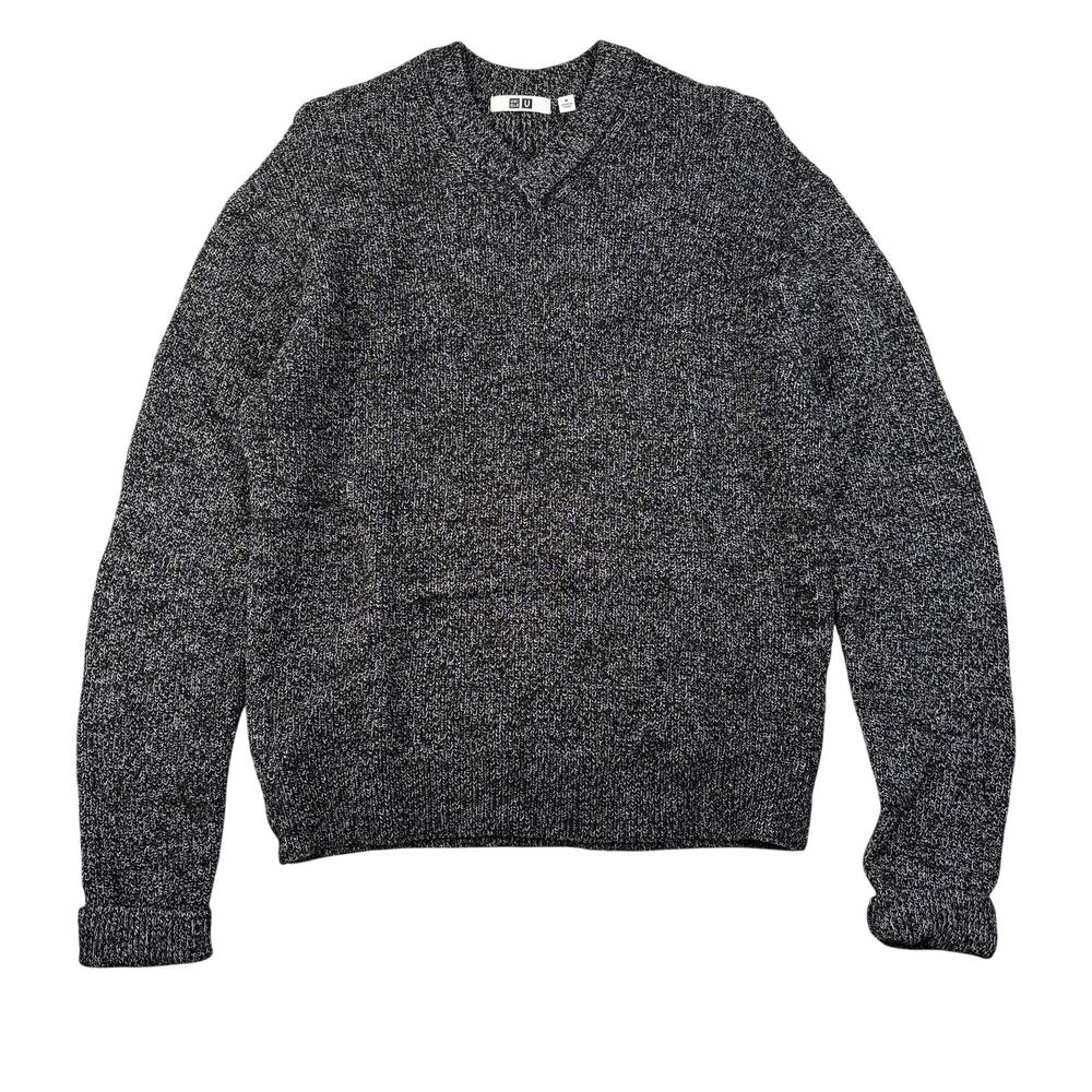 Uniqlo U Premium Wool Blend V Neck Sweater Medium Gray Black Christophe Lemaire